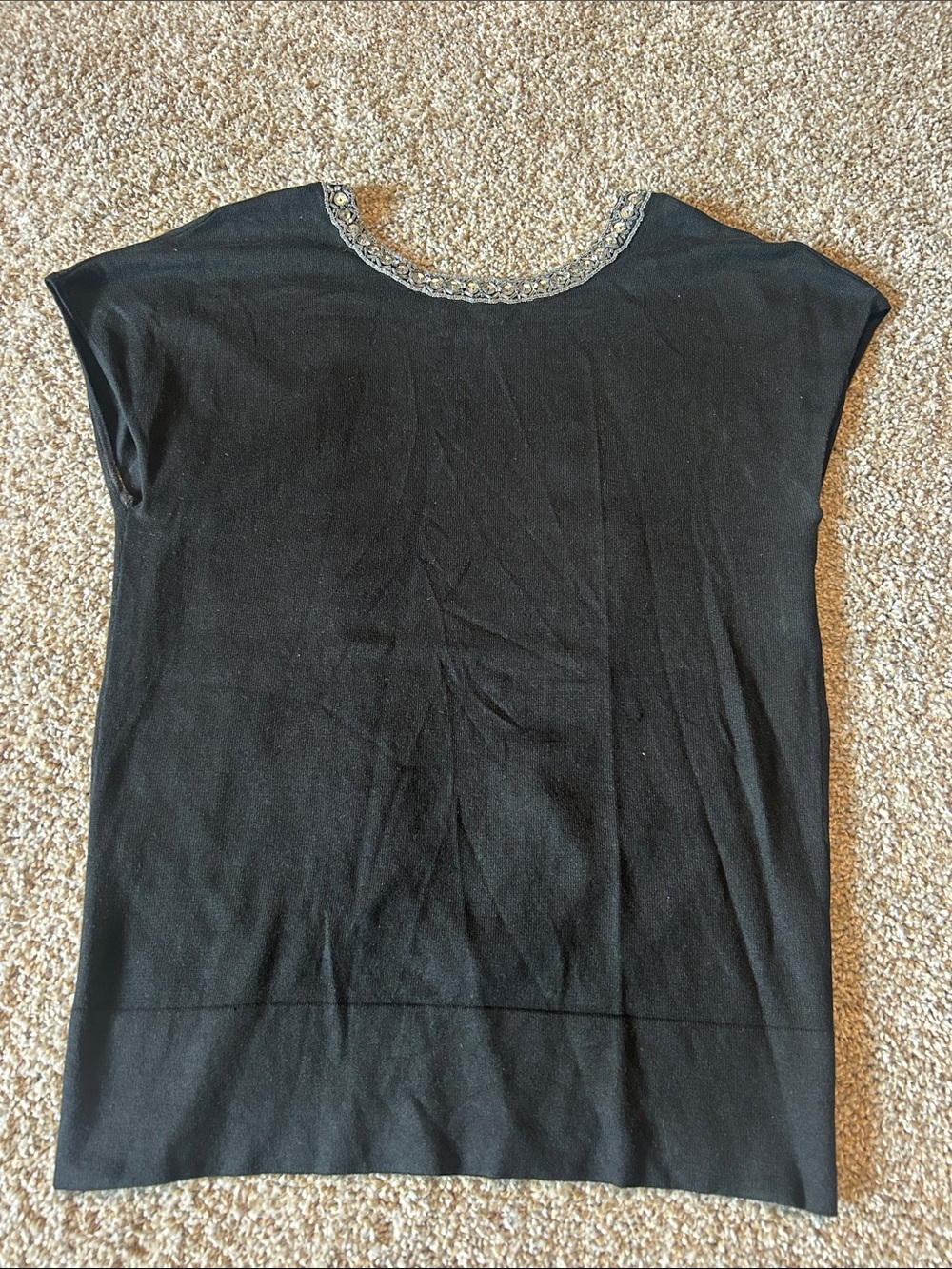 Black Embellished Crewneck Women's Top